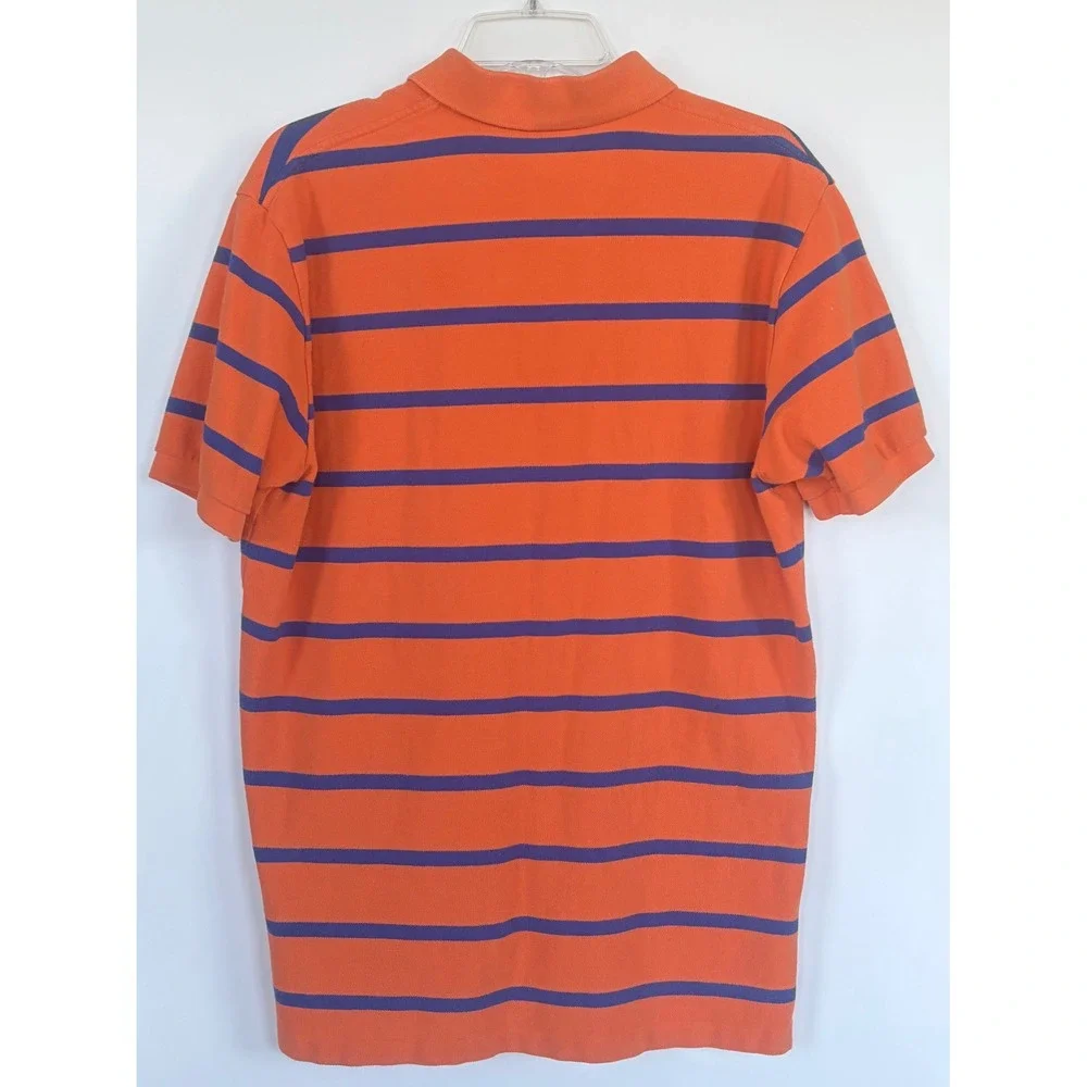 Polo Ralph Lauren Mens Large Orange Blue Striped Short Sleeve Pique Polo Shirt